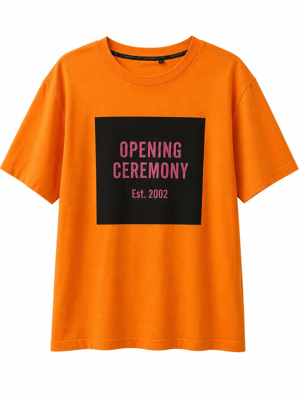 Open Ceremony Men’s Short Sleeve Box Logo Orange Tee-Shirt.Size- Large